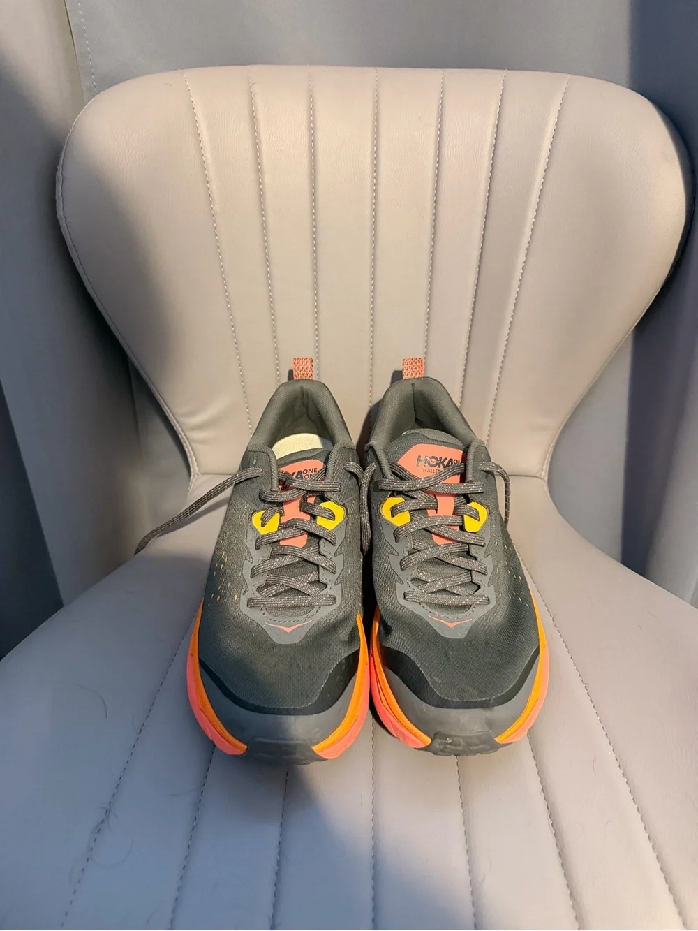 Hoka Trail Running Shoes - Gray with Orange and Yellow Accents